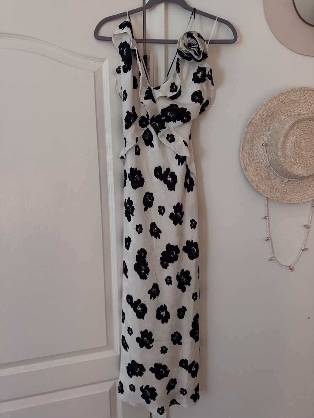 Bardot Black Floral on White Maxi Dress